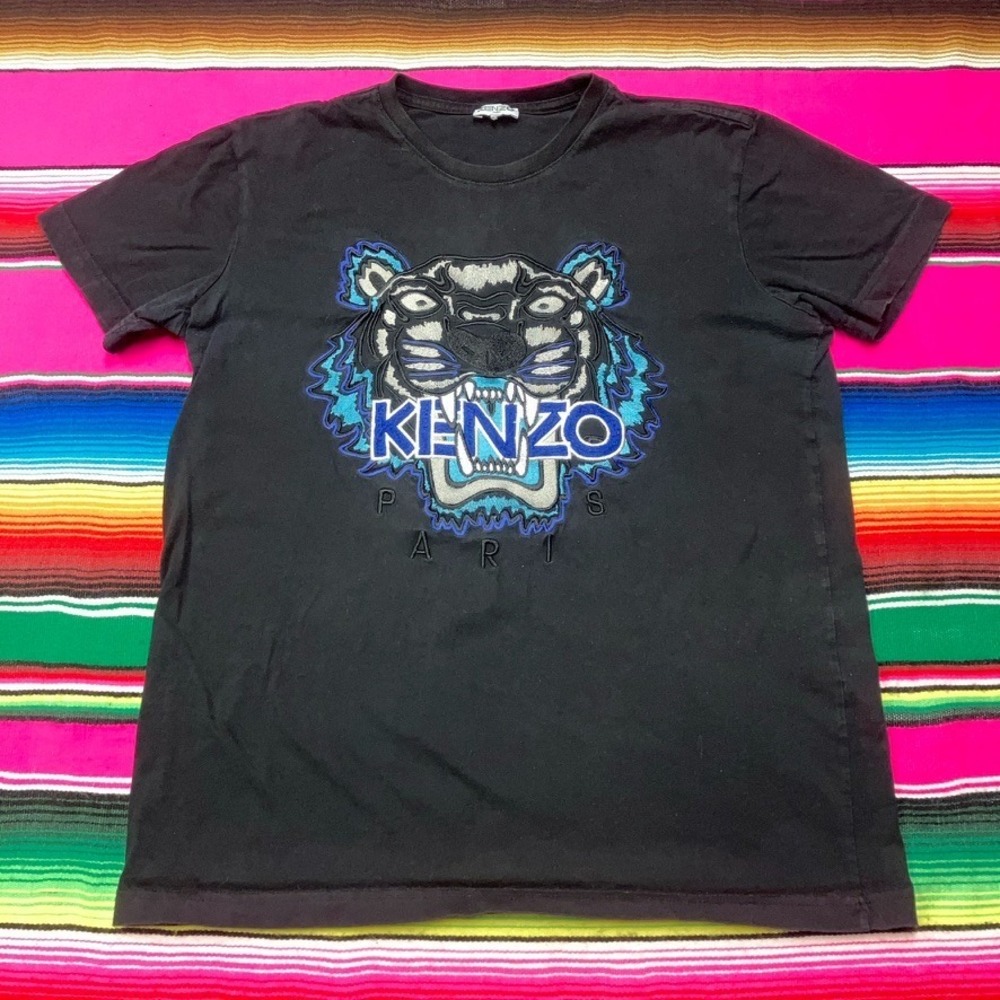 KENZO Paris T-Shirt Men's XS Black Tiger Embroidered‎ Logo Made in Italy